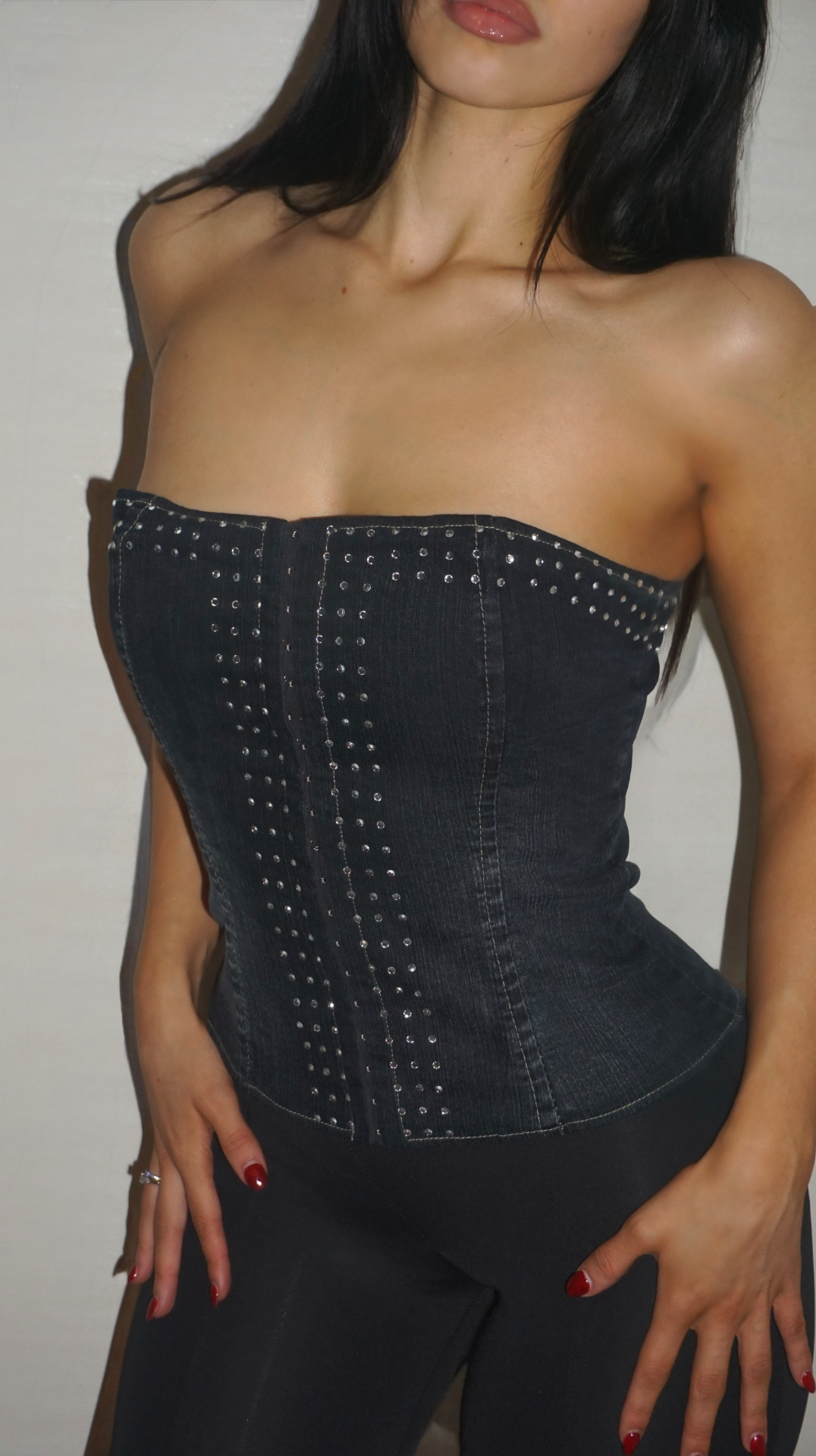 Rise Rhinestone-Embellished Denim Corset